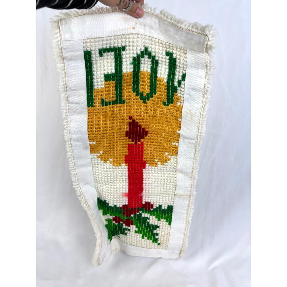Vintage Latch Hook Wall Hanging Rug Christmas‎ Noel Candle White Green Gold - Picture 4 of 10